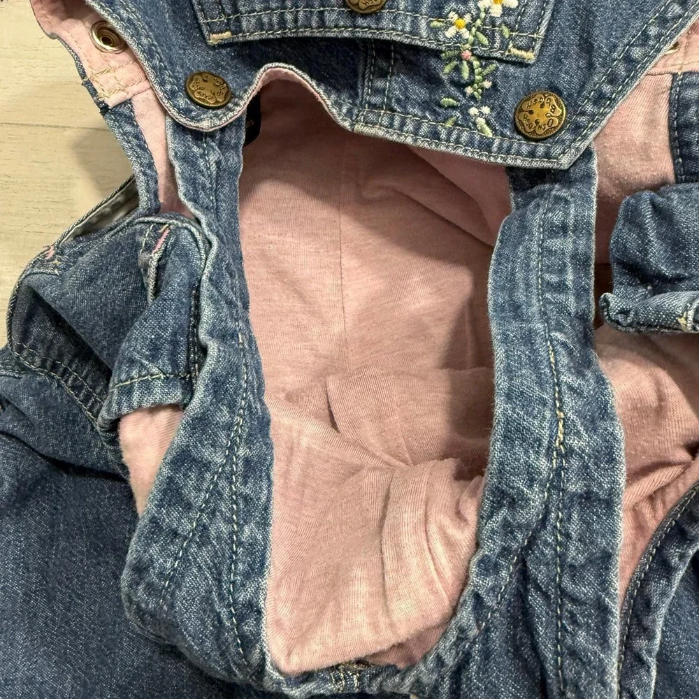 OshKosh B'Gosh girls denim pink lined overalls floral embroidery size‎ 12 months
